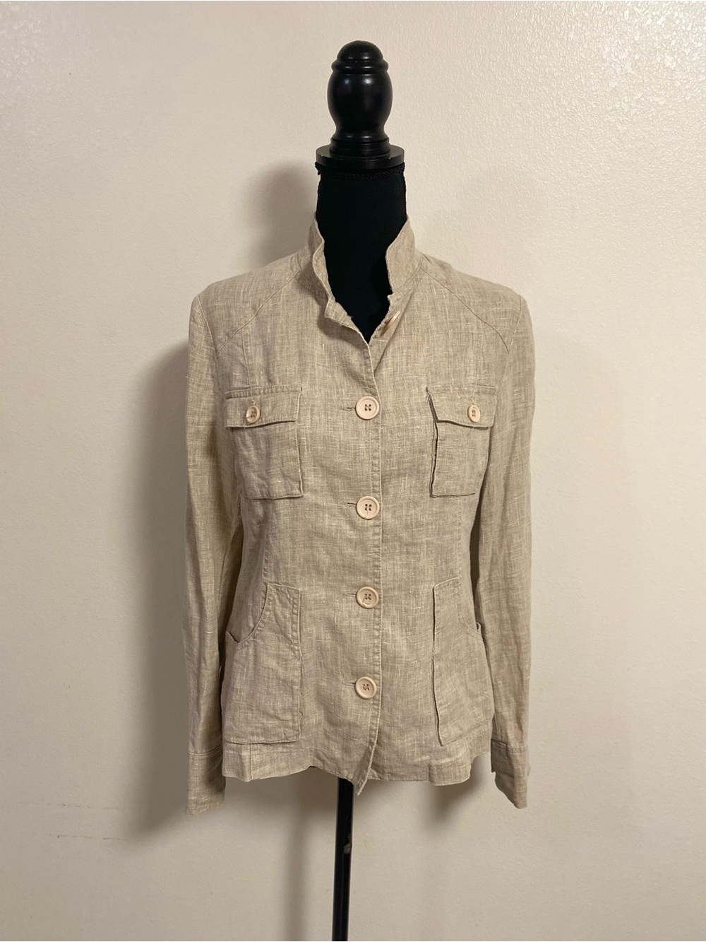 SIS Line Jacket Women’s Size Medium Tan 100% Line. Button Up Jacket Lightweight